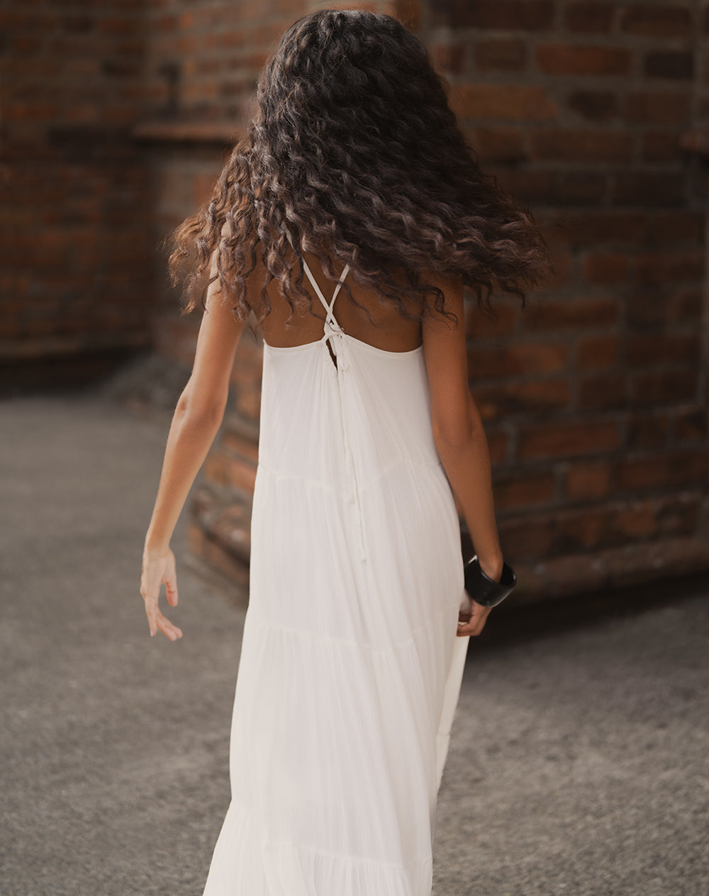 Vestido largo bloques blanco mujer
