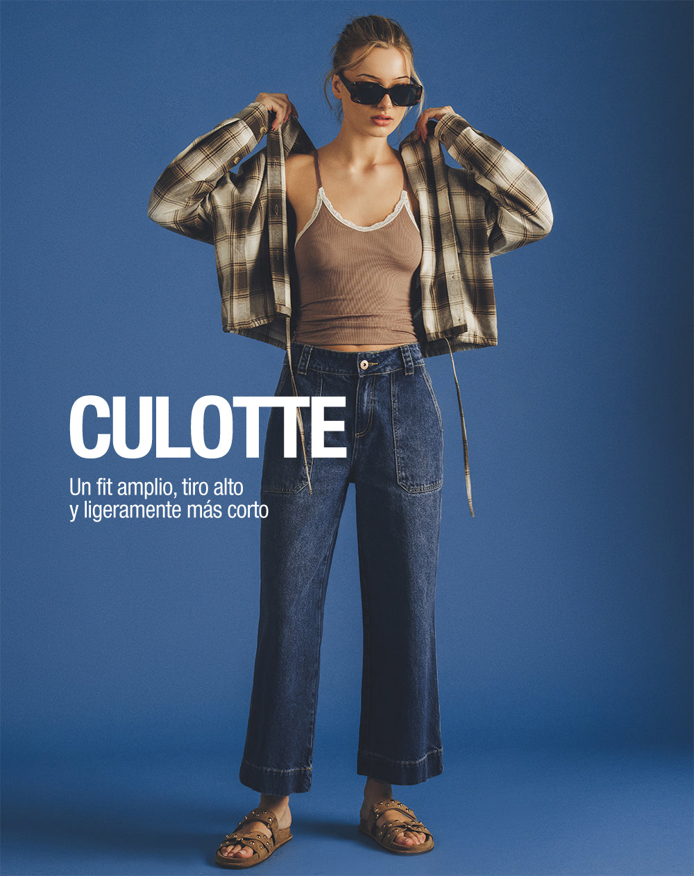 Jean culotte tiro medio índigo oscuro mujer
