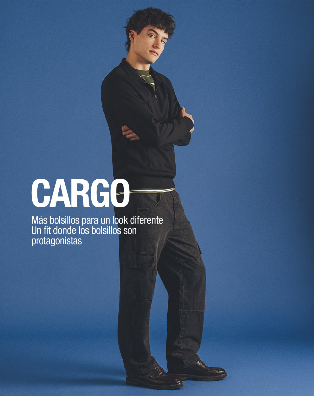 Jean cargo recto negro hombre