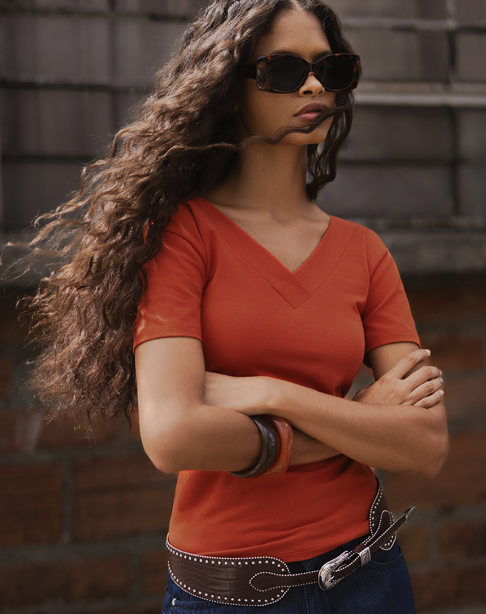 Camiseta regular uso 2 en 1 naranja mujer
