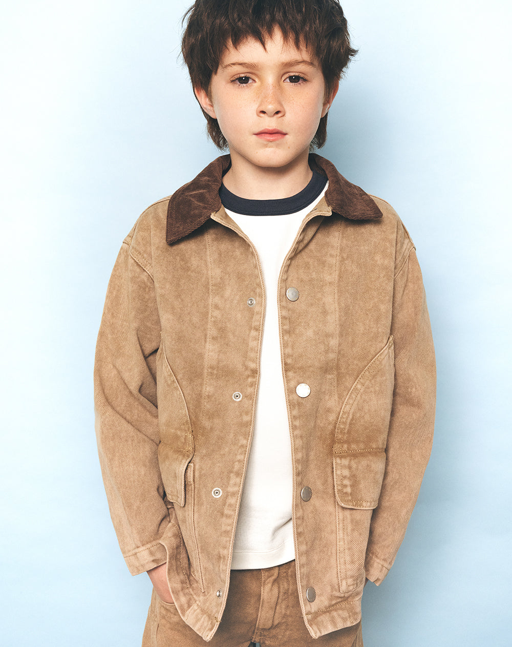 Chaqueta regular drill denim habano niño