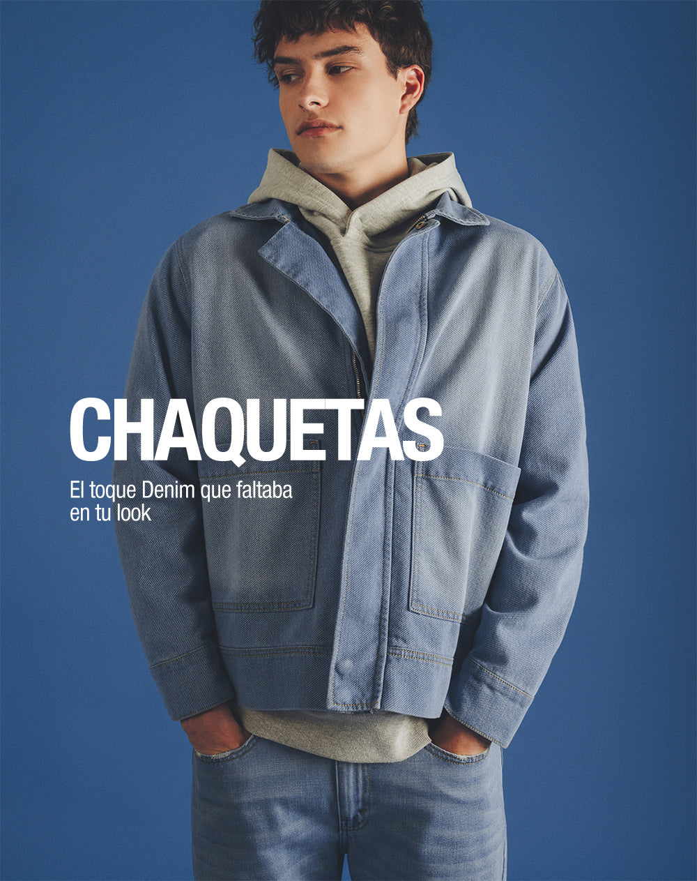 Chaqueta regular sin capucha índigo medio hombre