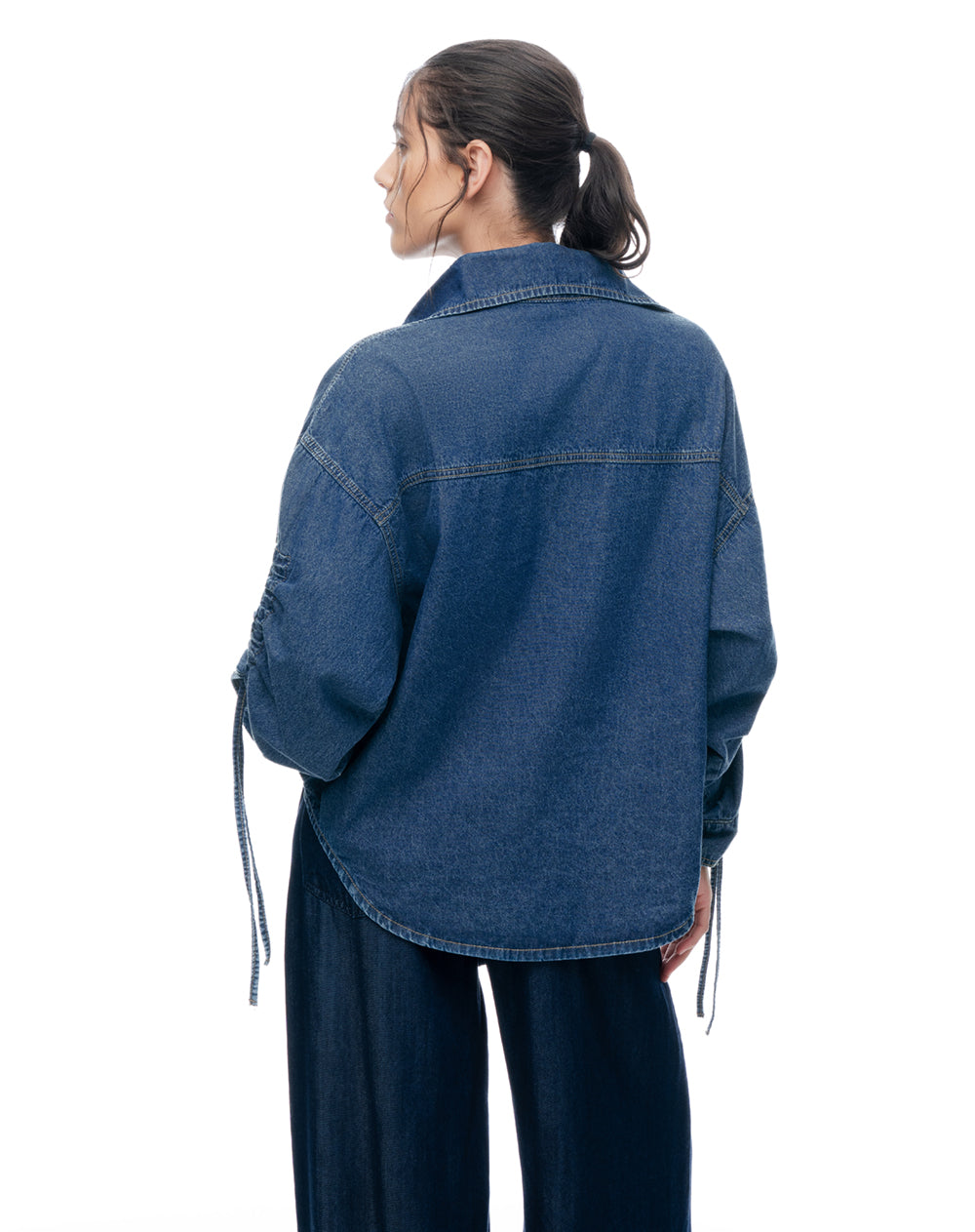 Camisa oversize manga larga índigo medio mujer