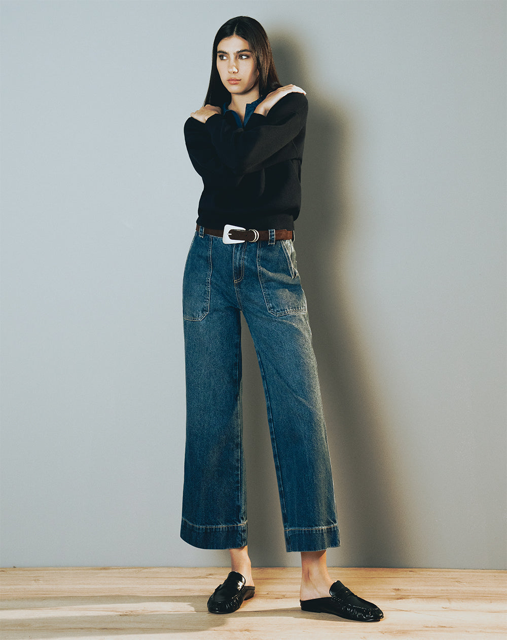 Jean culotte tiro medio índigo oscuro mujer