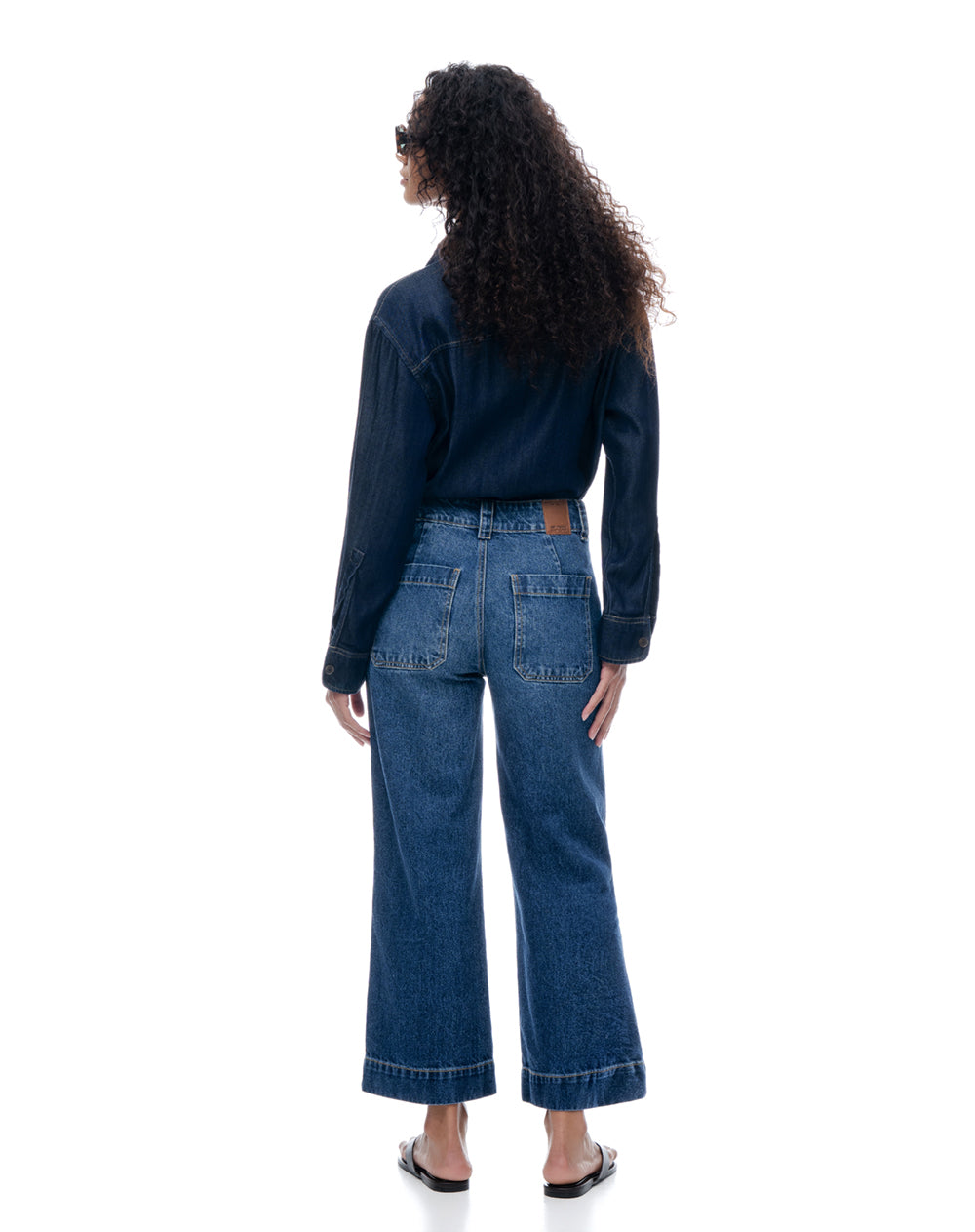 Jean culotte tiro medio índigo oscuro mujer