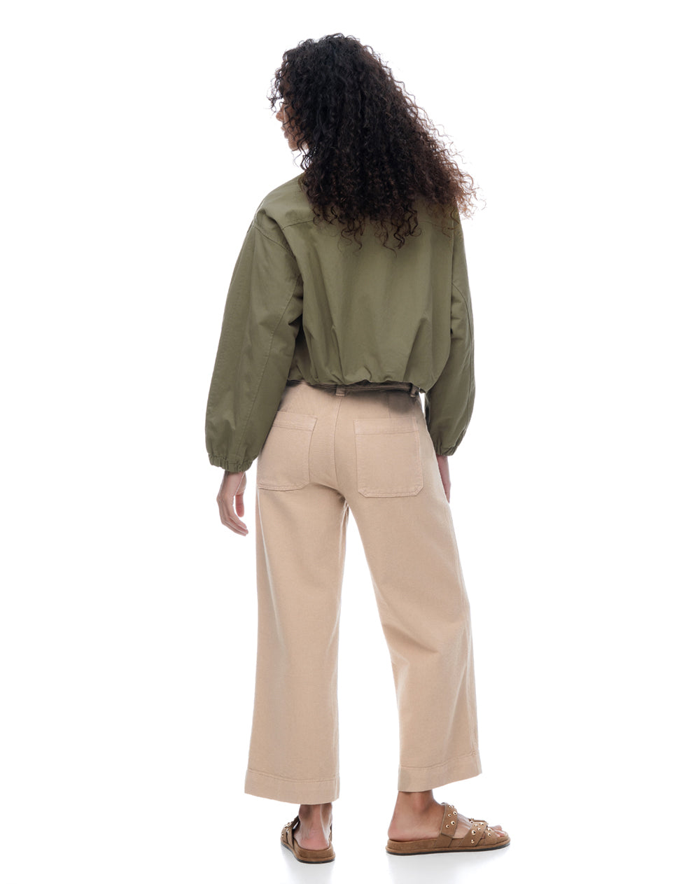 Jean culotte tiro medio caqui mujer