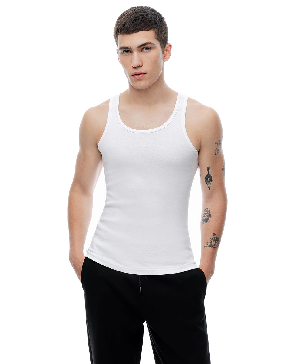 Camisilla slim algodón x3unds blanca hombre