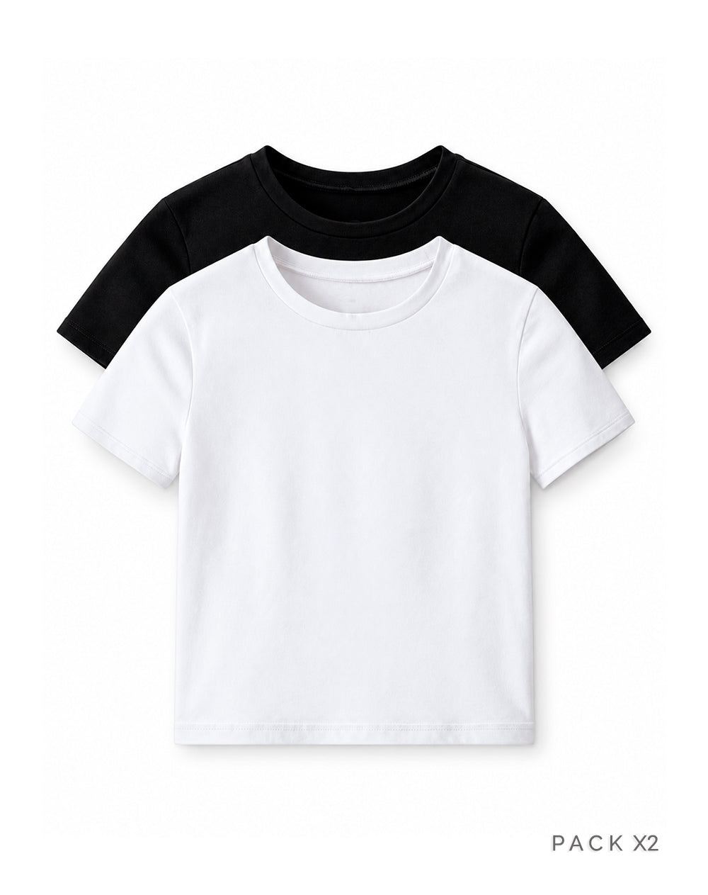 Pack x2 camiseta crop algodón blanco + negro mujer
