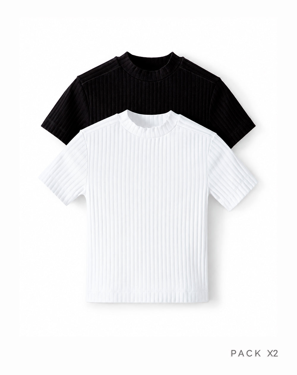 Camiseta crop slim algodón negro + blanco mujer