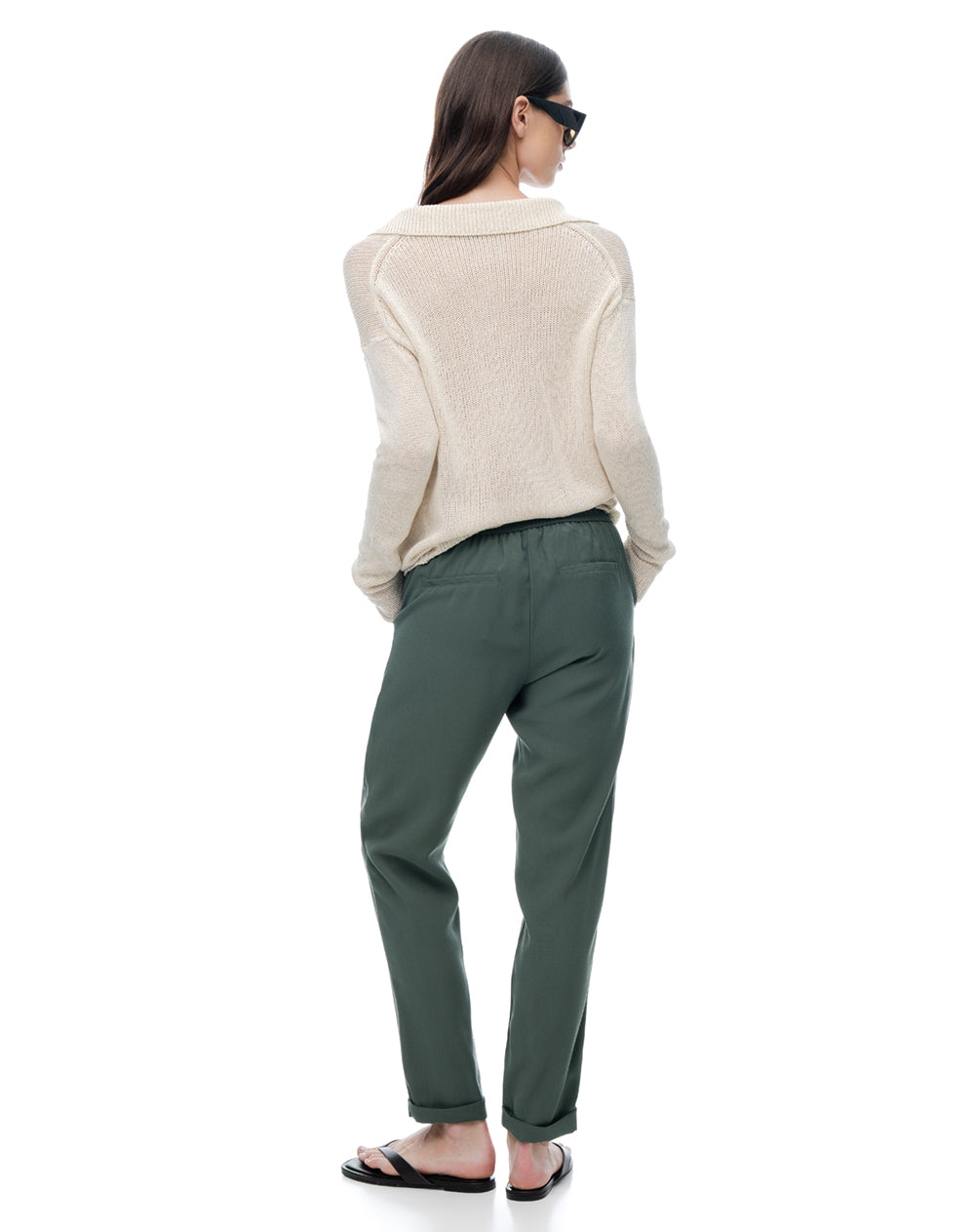 Pantalón recto tiro alto verde mujer