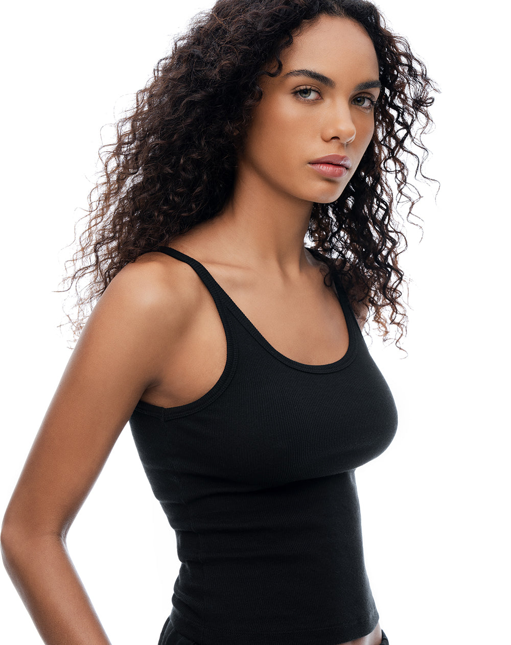 Camiseta manga sisa slim rib algodón negra mujer