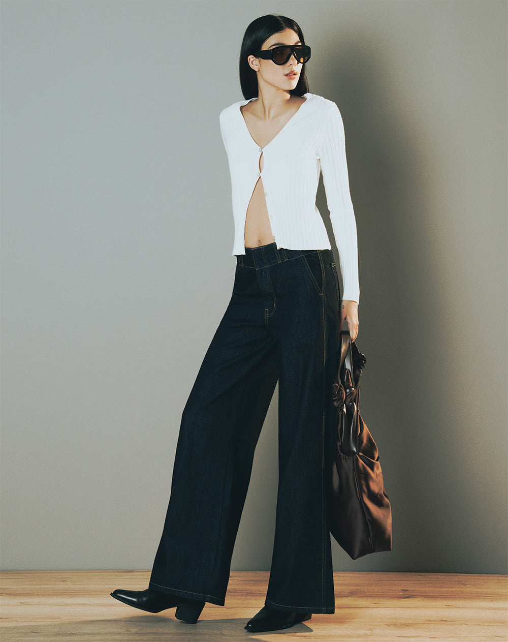Jean wide leg tiro medio índigo osc mujer