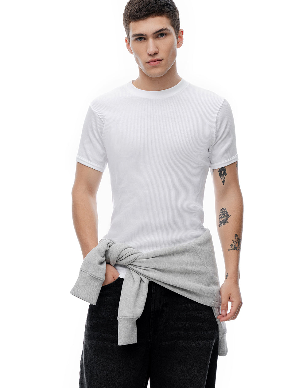 Camiseta slim algodón x2unds blanca hombre