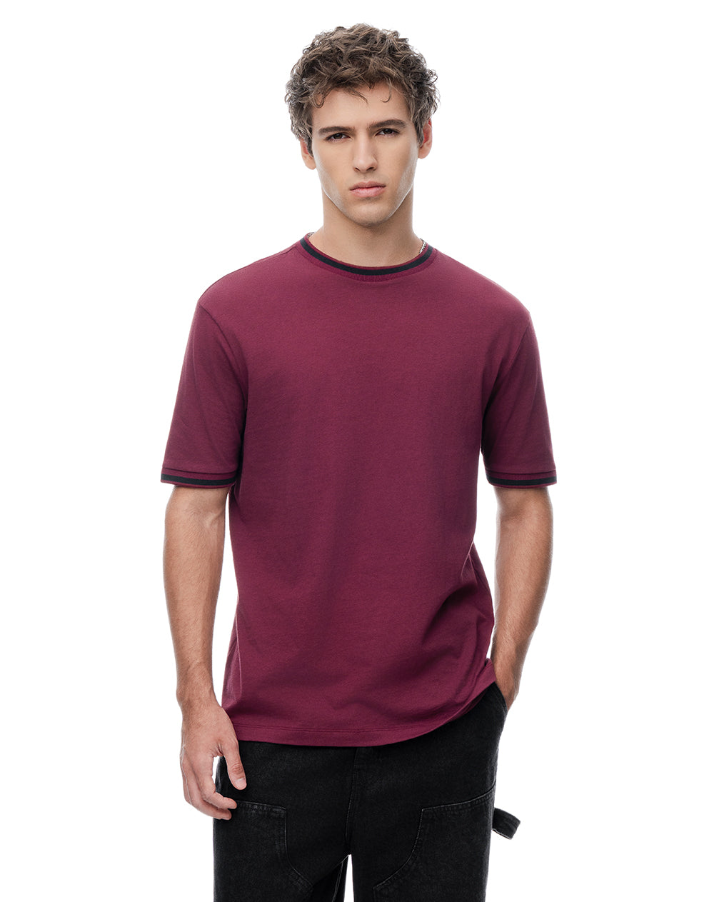 Camiseta regular algodón jersey vino tinto hombre
