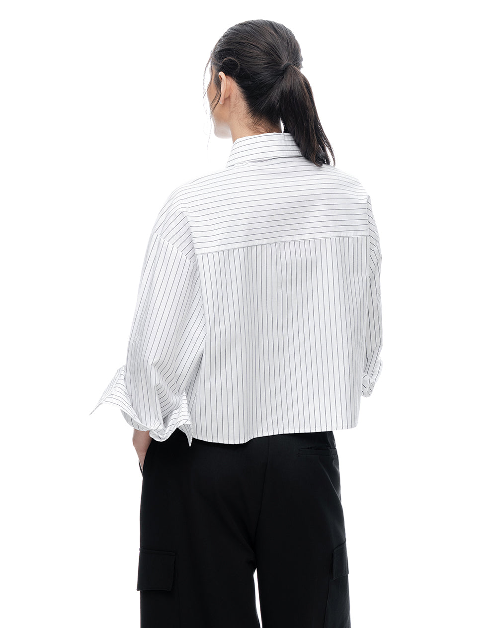 Camisa manga larga oversize blanca rayas mujer