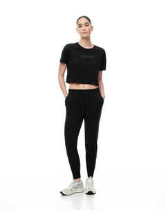Jogger tiro medio algodón negro mujer