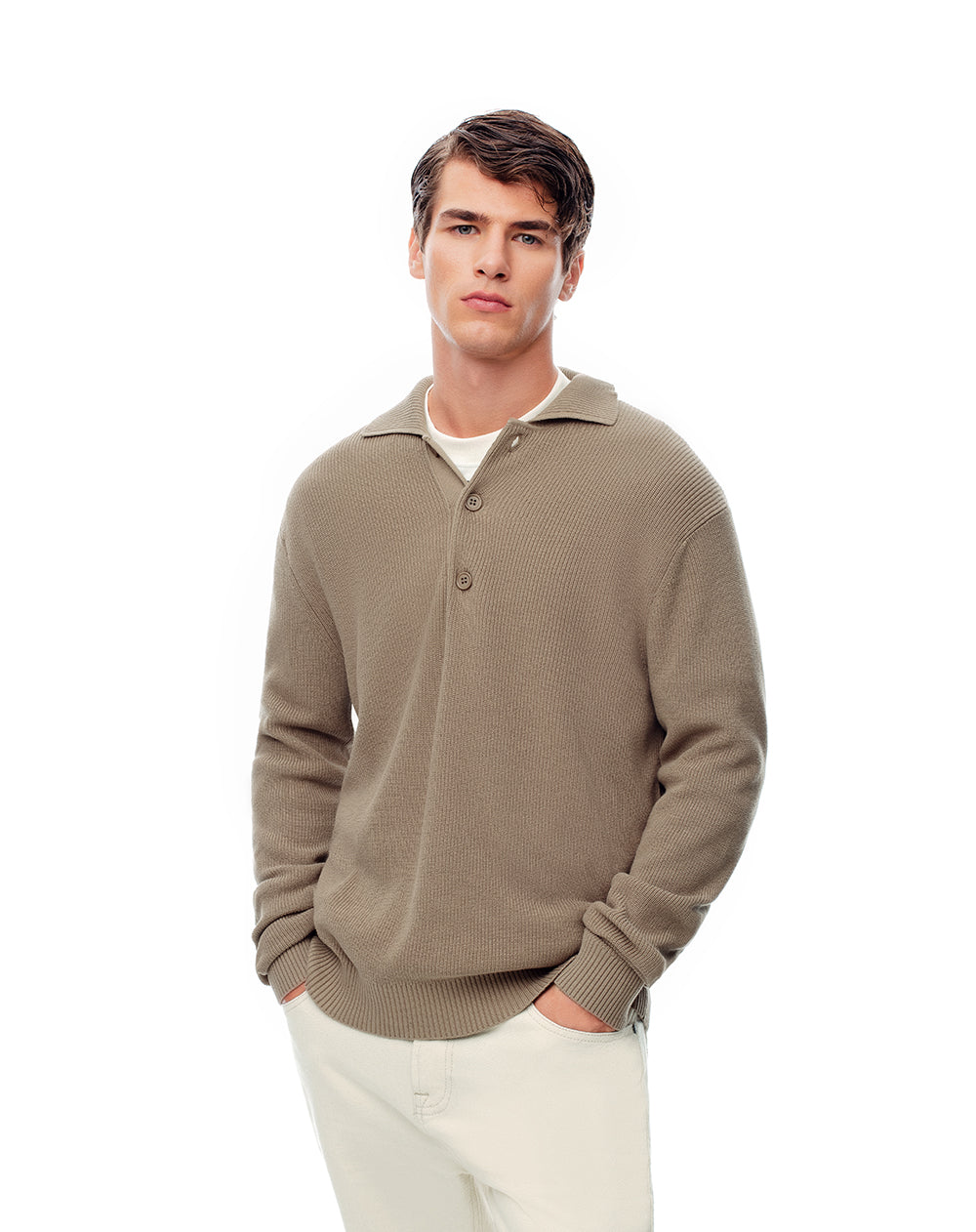 Buzo regular tejido de punto algodón café hombre