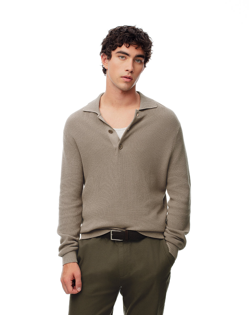 Buzo regular tejido de punto algodón café hombre