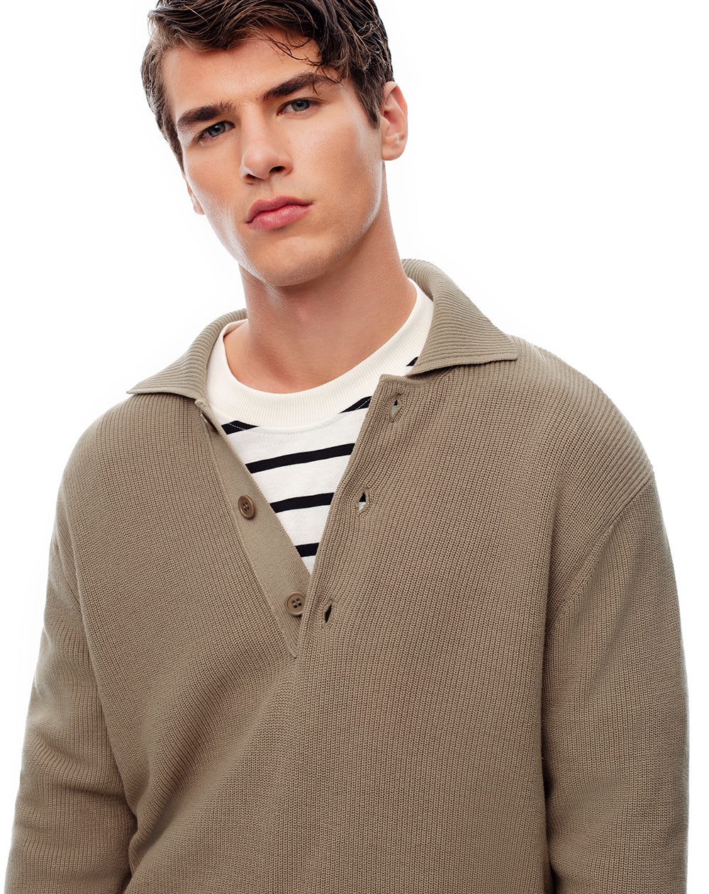 Buzo regular tejido de punto algodón café hombre