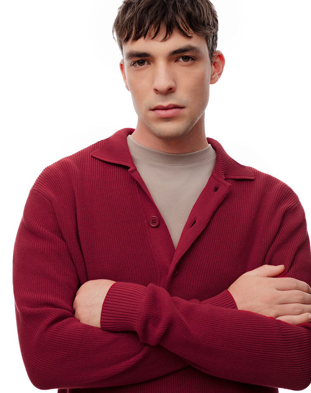 Buzo regular tejido de punto algodón rojo hombre