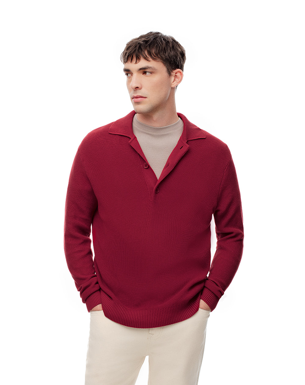 Buzo regular tejido de punto algodón rojo hombre