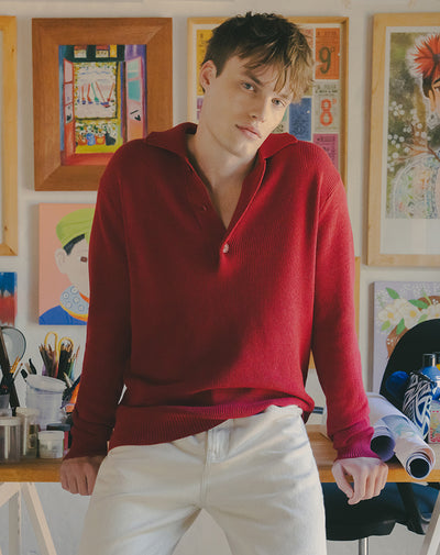 Buzo regular tejido de punto algodón rojo hombre