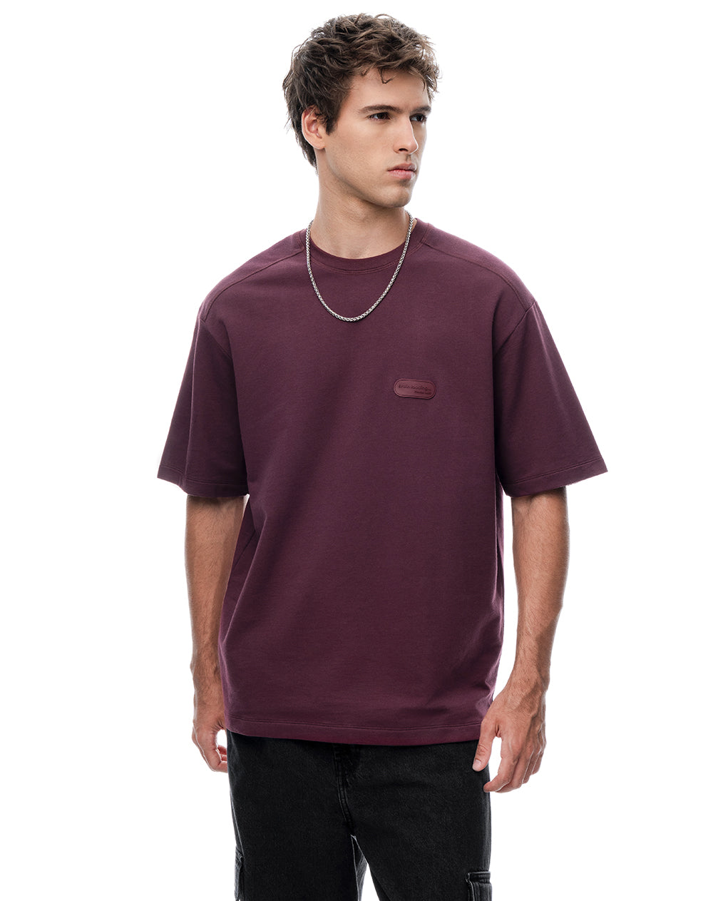 Camiseta oversize manga corta vino tinto hombre