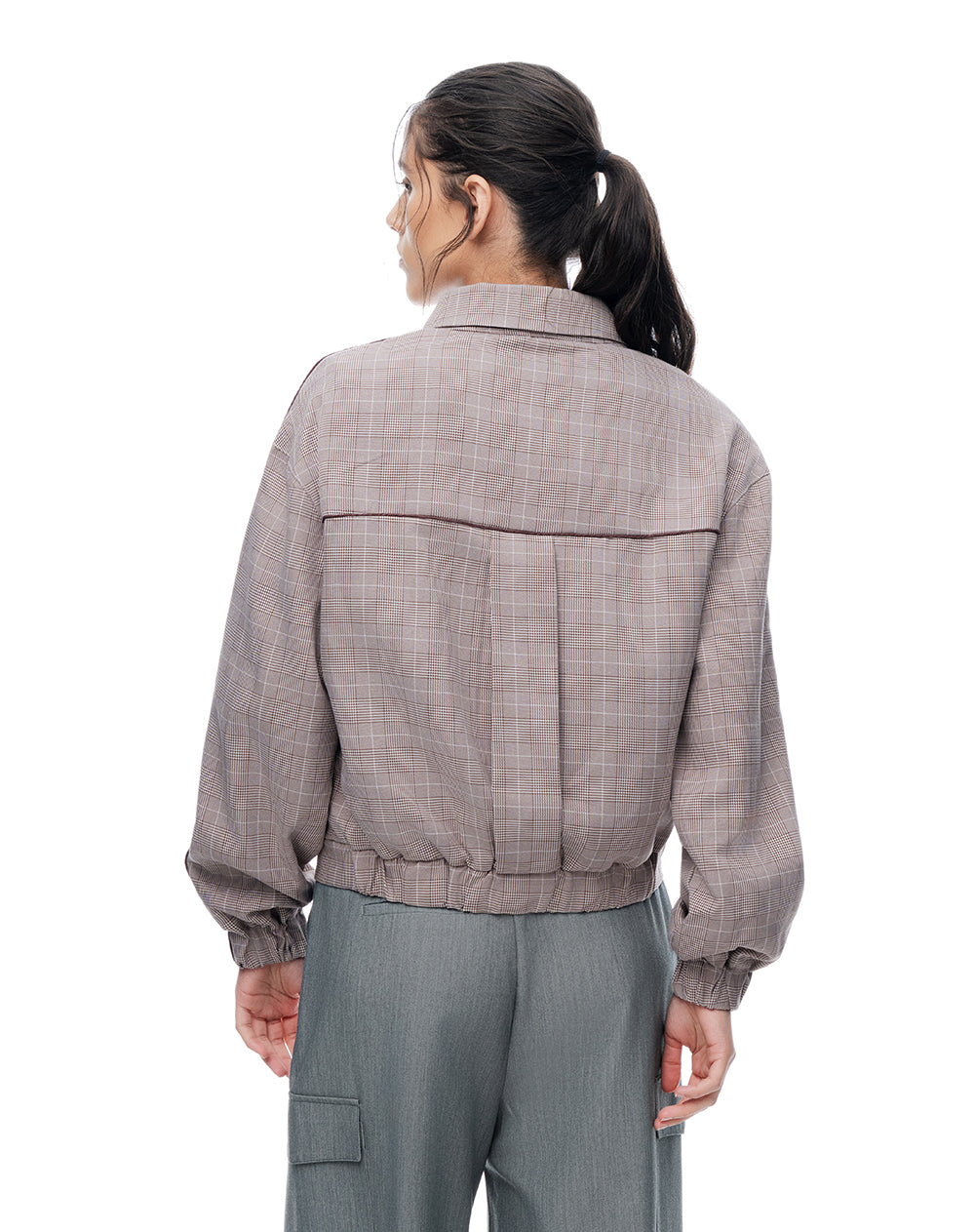 Chaqueta regular café cuadros mujer