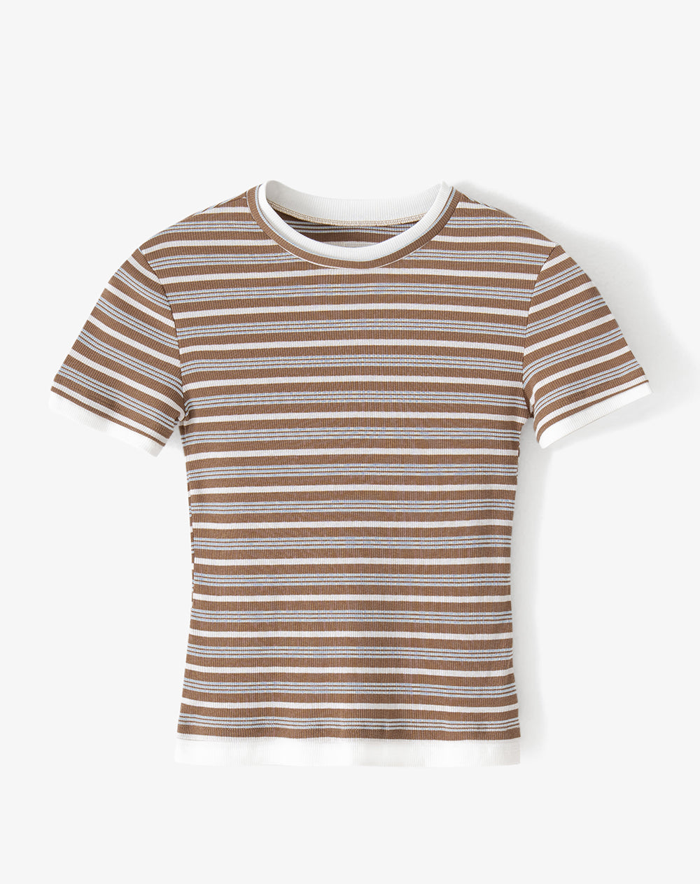 Camiseta slim acanalada café rayas mujer