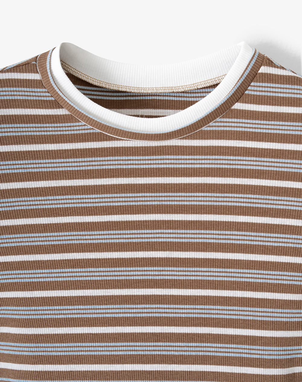 Camiseta slim acanalada café rayas mujer