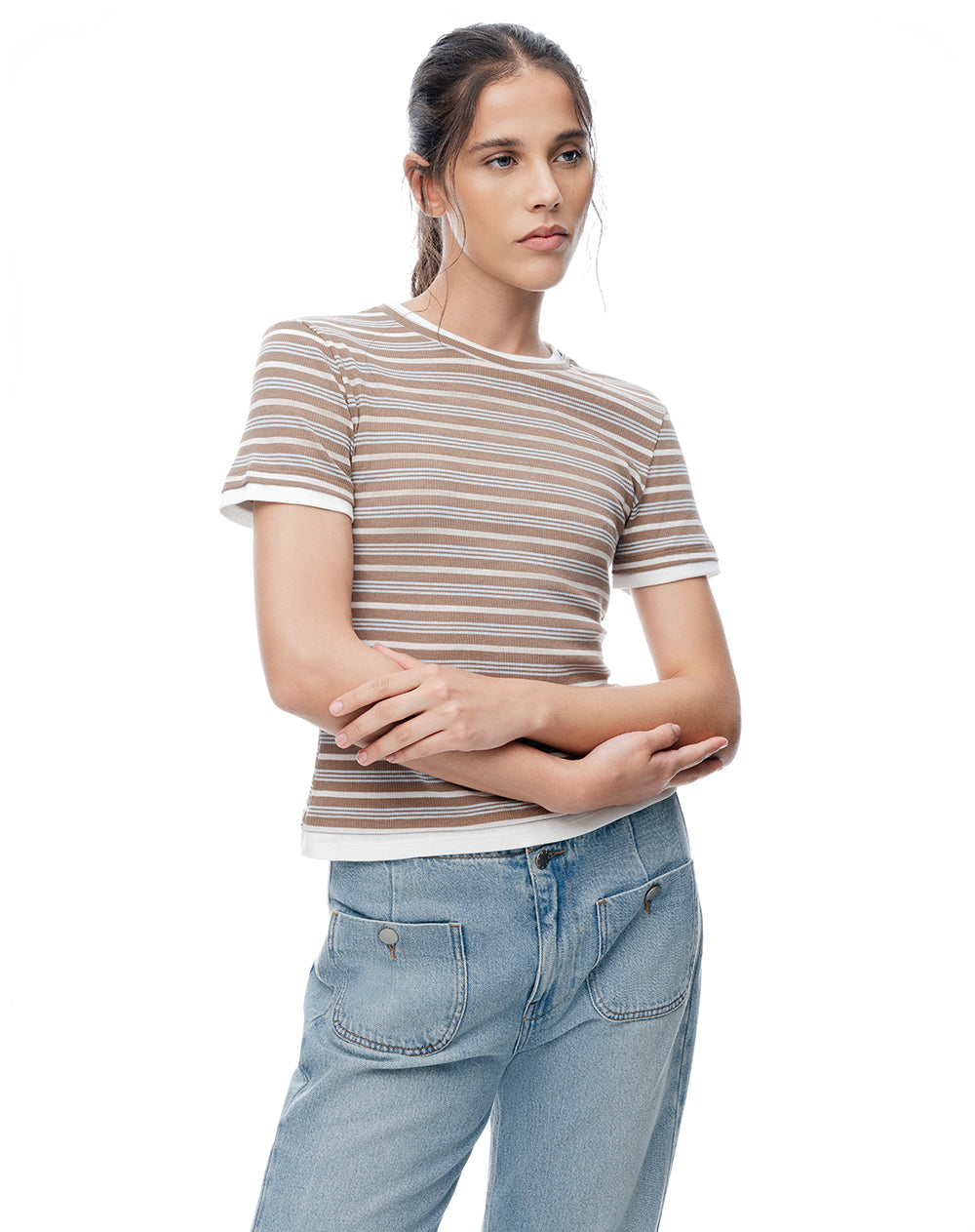 Camiseta slim acanalada rayas mujer