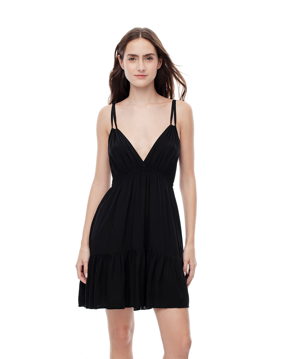 Vestido corto escote profundo negro mujer