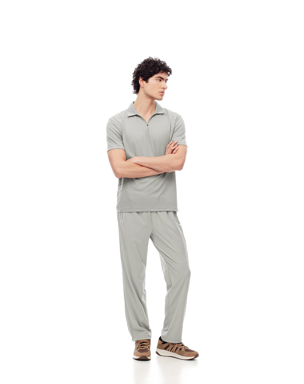 Jogger regular fit tiro medio taupe