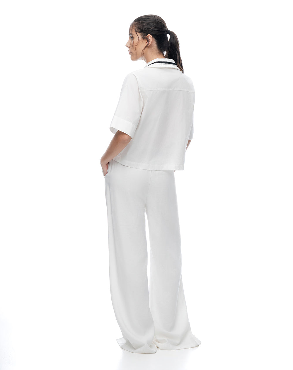 Camisa manga corta oversize blanca mujer