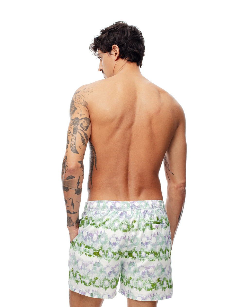 Pantaloneta de baño blanca estampada hombre