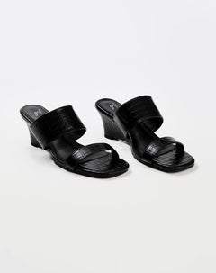 Sandalias mule de tacón ancho negras mujer