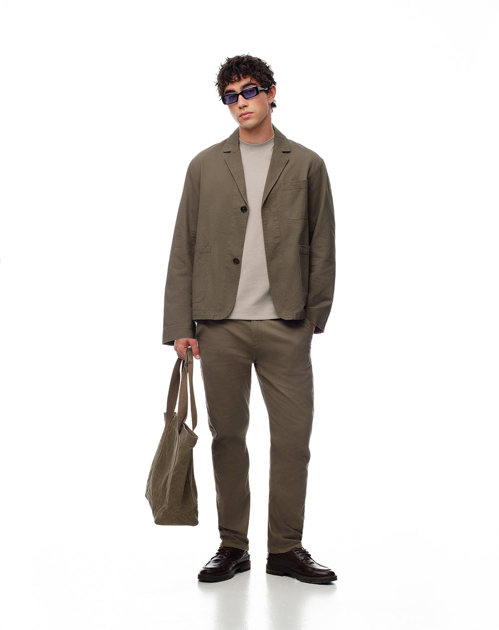 Pantalón chino slim algodón café hombre