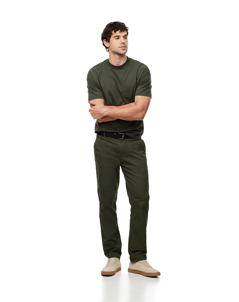 Pantalón Slim Fit Tiro Medio Verde Estilo Chino y Confort