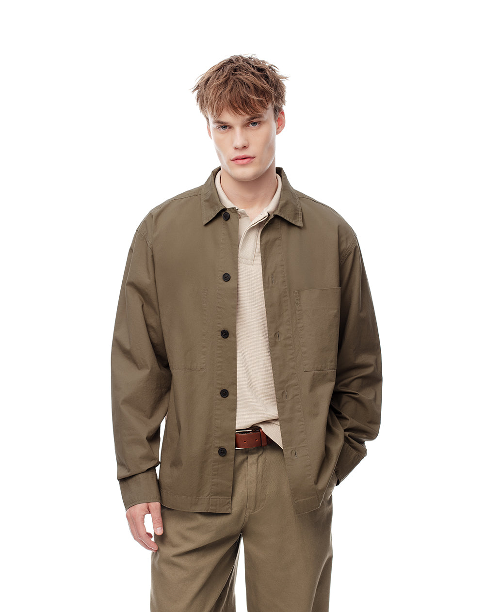 Camisa manga larga regular algodón habano hombre