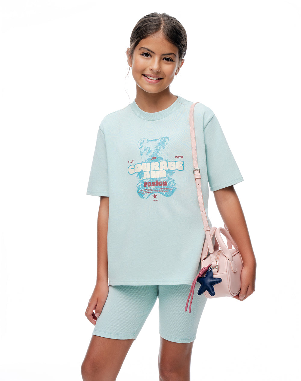 Conjunto pantalon corto camiseta azul niña