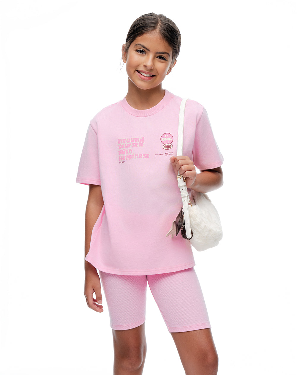 Conjunto pantalon corto camiseta rosado niña