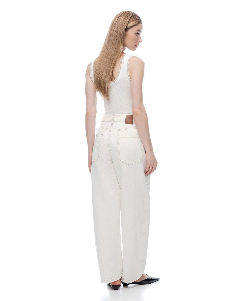 Jean baggy tiro medio crudo mujer