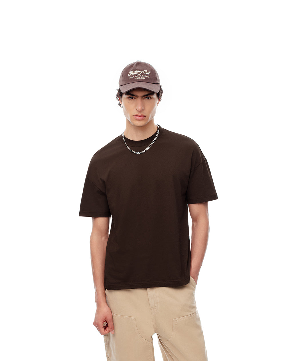 Camiseta regular algodón chocolate hombre