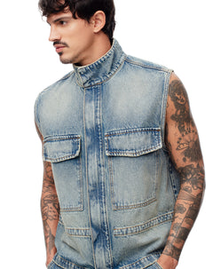 Chaleco regular denim índigo medio hombre
