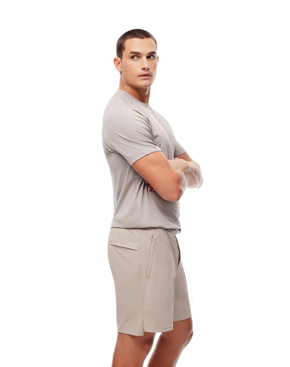 Pantaloneta deportiva secado rápido taupe hombre