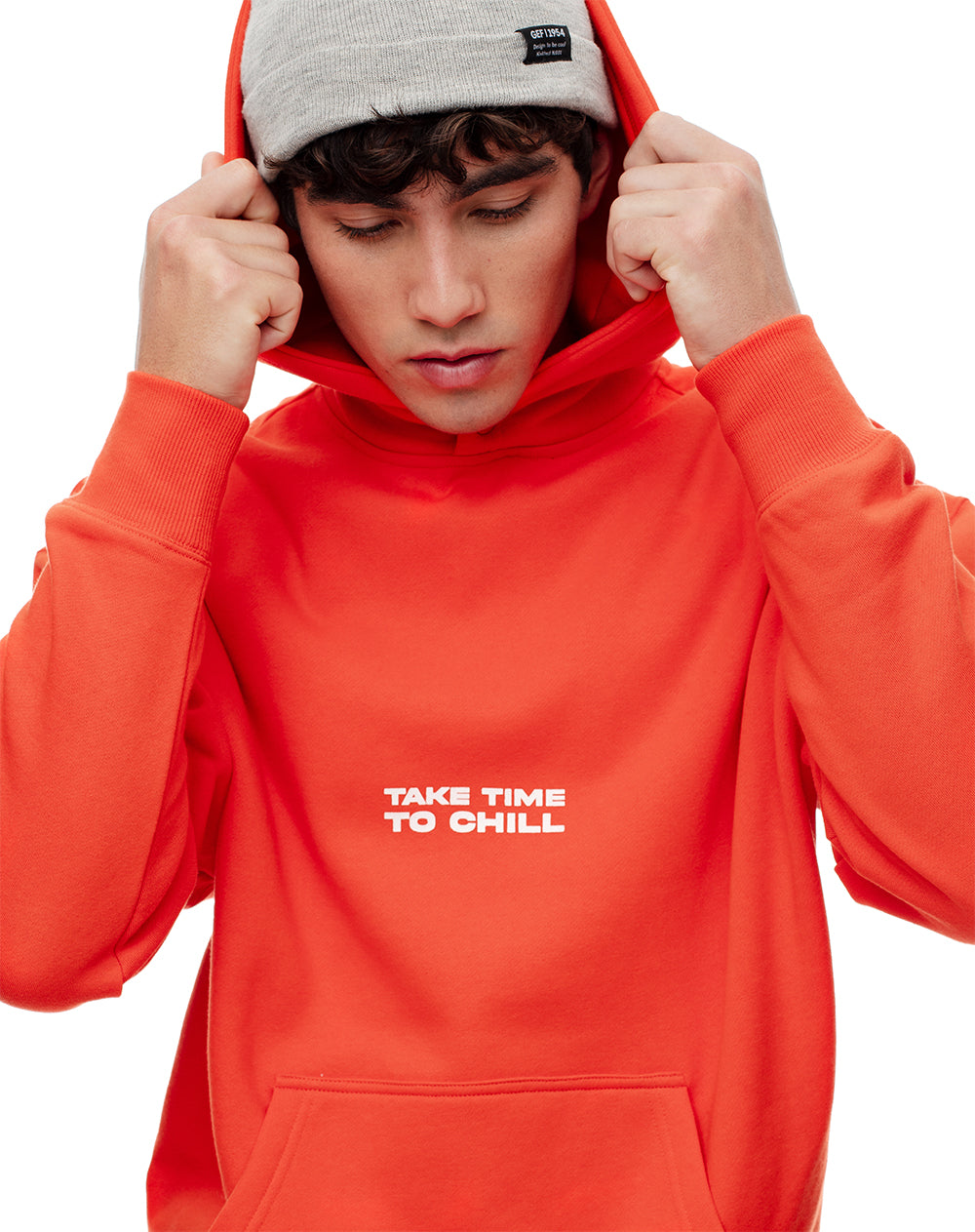 Buzo tipo hoddie naranja hombre