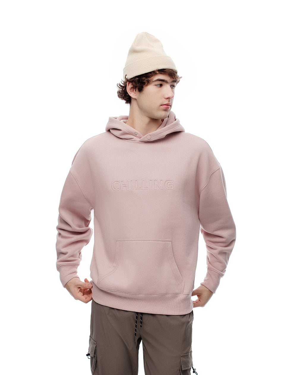 Buzo Sudadera Rosa Sin Capucha Buzo Tipo Hoddie Palo Rosa Hombre