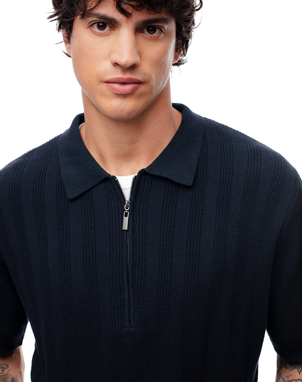 Polo regular tejido de punto algodón azul hombre