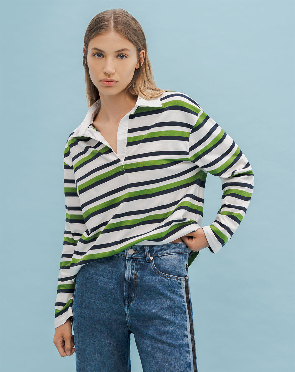 Camibuzo tipo polo oversized rayas mujer