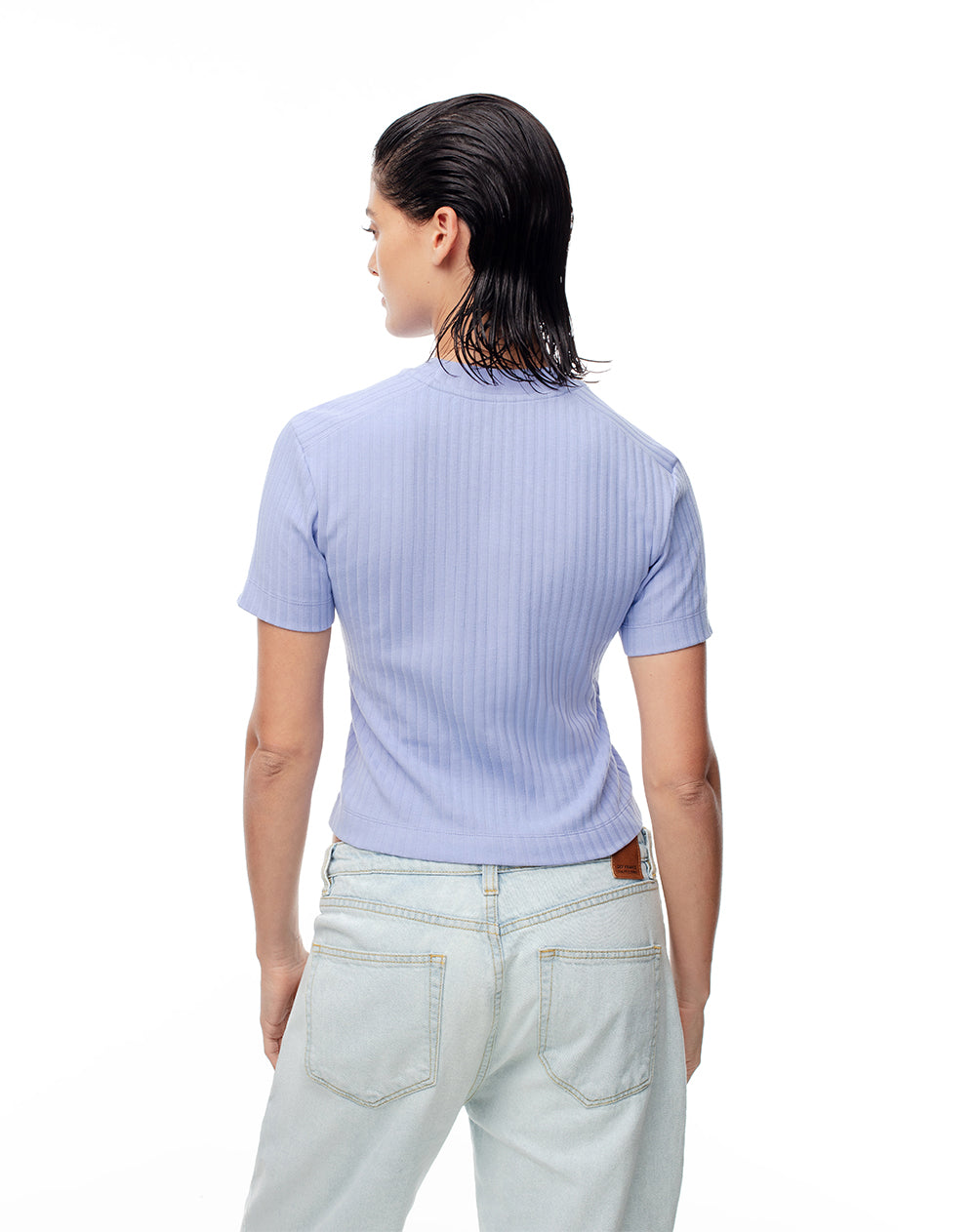 Camiseta crop slim algodón lila mujer